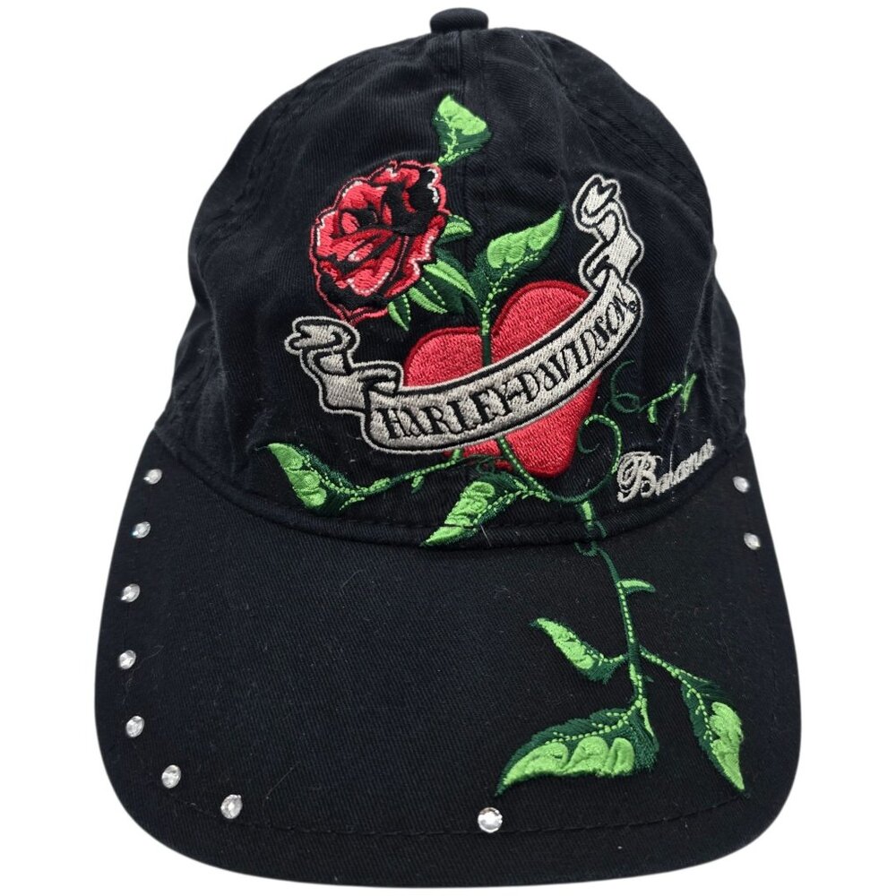 Harley-Davidson Bahamas Embroidered Heart & Rose Black Adjustable Baseball Cap